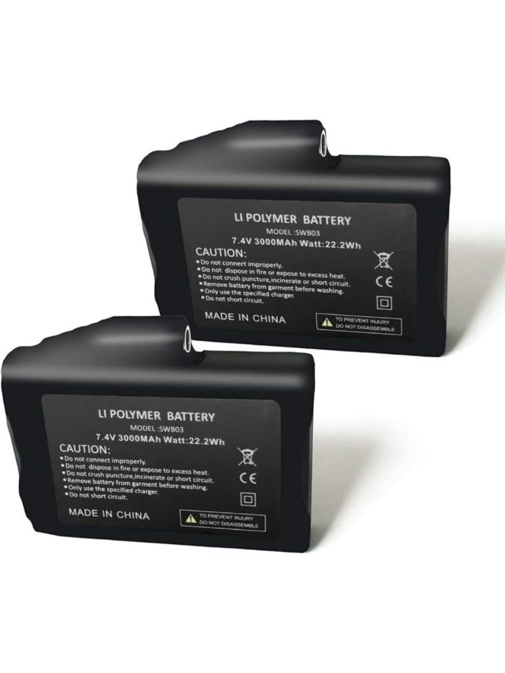 Rechargeable 7.4V 3000mAh Lithium Polymer Batteries for Heated Gloves & Gear